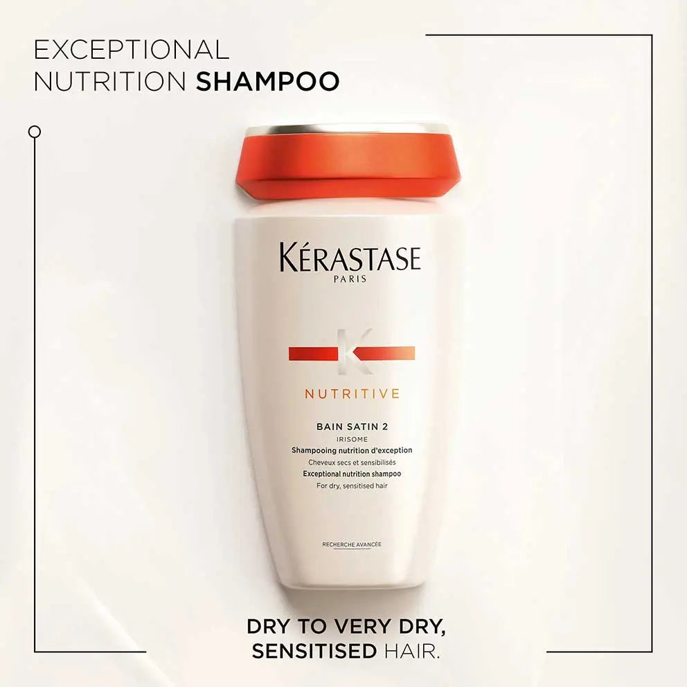 Kérastase <br> <b>NUTRITIVE BAIN SATIN 2</b> <br> <h5>Shampoing cheveux secs - 250 ml </h5>Origine Europe <img style="vertical-align: middle;" src="https://shorturl.at/stvQ3">