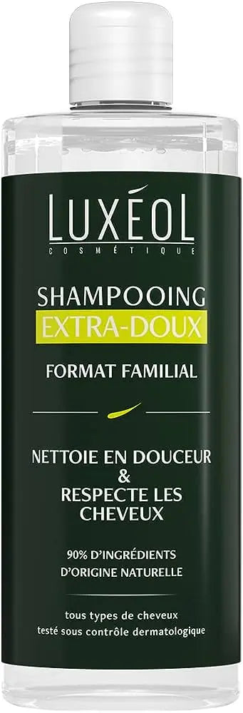 LUXEOL<br> <b> Shampooing Extra-doux</b><br>-cheveux humides-400ml</h5>Origine France <img style="vertical-align: middle;" src=" https://shorturl.at/bDMR9">