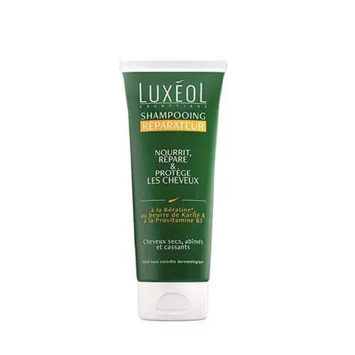 LUXEOL<br> <b> Shampooing Réparateur</b><br>-Cheveux cassants-200ml</h5>Origine France <img style="vertical-align: middle;" src=" https://shorturl.at/bDMR9">