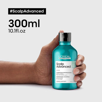 L'Oréal Professionnel<br><b>série expert Scalp Advanced AHA 3%</b><br><h5>Shampoing Dermo-Purifiant Cheveux Gras - 300 ml</h5>Origine France </h6> <img style="vertical-align: middle;" src=" https://shorturl.at/bDMR9">