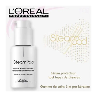 L'Oréal Professionnel <br><b> SteamPod</b><br><h5>Sérum Concentré Pointes Et Zones Abîmées - 50 ml</h5>Origine France <img style="vertical-align: middle;" src=" https://shorturl.at/bDMR9">