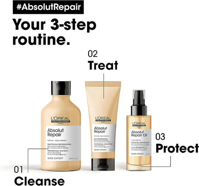 L'Oréal Professionnel <br><b> série expert Absolut Repair</b><br><h5>Soin professionnel - 200 ml</h5>Origine France </h6> <img style="vertical-align: middle;" src=" https://shorturl.at/bDMR9">