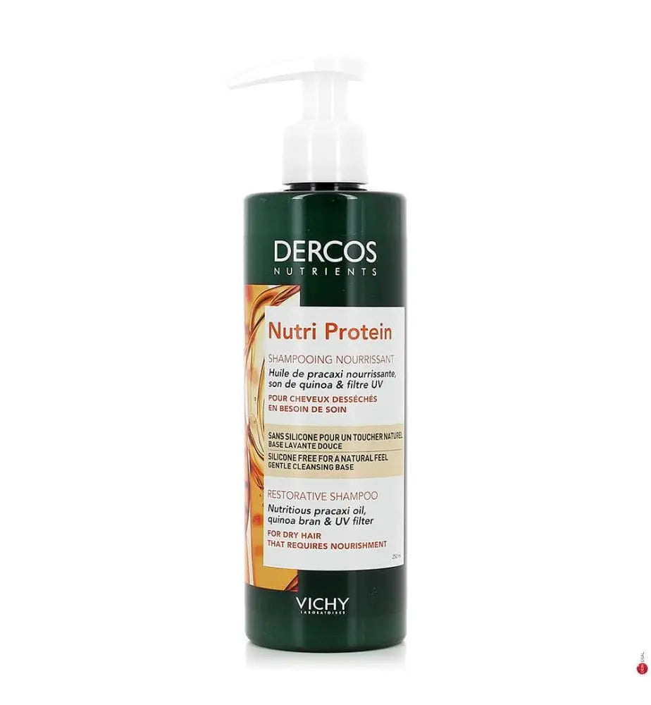 VICHY<br> <b> DERCOS nutrients Nutri protein</b><br><h5>shampooing-cheveux desséchés-250ml</h5>Origine Espagne <img style="vertical-align: middle;" src=" https://shorturl.at/eLY15">