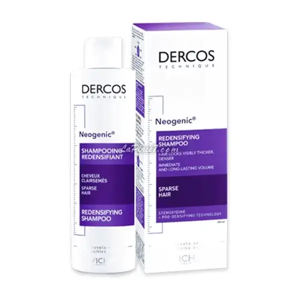 VICHY<br> <b> DERCOS technique Neogenic</b><br><h5>shampooing Redensifiant-cheveux fins-200ml</h5>Origine France <img style="vertical-align: middle;" src=" https://shorturl.at/bDMR9">