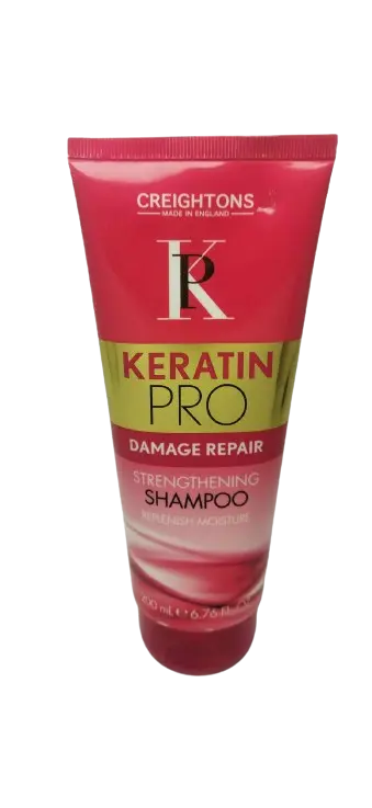 CREIGHTONS<br><b> Keratin pro</b><br><h5><br> Damage Repair, strengthening shampoo replenish moisture<br> 200ml</h5>Origine Angleterre <img style="vertical-align: middle;" src=" https://shorturl.at/qvUZ6">