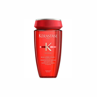 Kérastase <br> <b>SOLEIL BAIN APRES–SOLEIL</b> <br> <h5>Shampoing cheveux exposés au soleil - 250 ml </h5>Origine Europe <img style="vertical-align: middle;" src="https://shorturl.at/stvQ3">