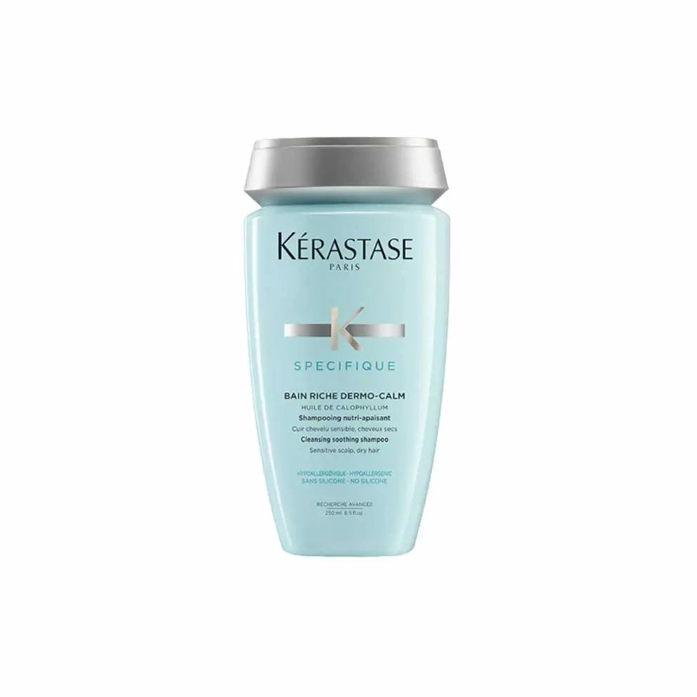 Kérastase <br> <b>SPECIFIQUE BAIN RICHE DERMO-CALM</b> <br> <h5>Shampoing cheveux secs - 250 ml </h5>Origine Europe <img style="vertical-align: middle;" src="https://shorturl.at/stvQ3">