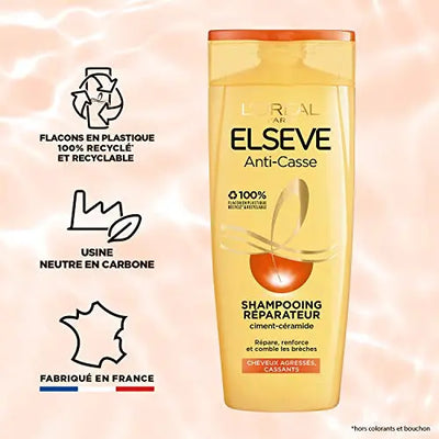 L'Oréal Paris <br> <b>Elseve Anti-Casse</b> <br> <h5>Shampoing Réparateur pour Cheveux Agressés</h5>