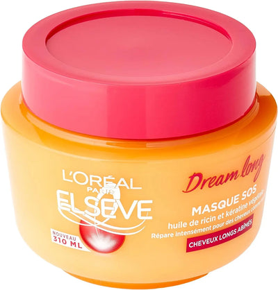 L'Oréal Paris<br><b>Elseve Dream Long</b><br><h5>Masque réparateur Cheveux Abîmés -310 ml </h5>Origine France <img style="vertical-align: middle;" src=" https://shorturl.at/bDMR9">