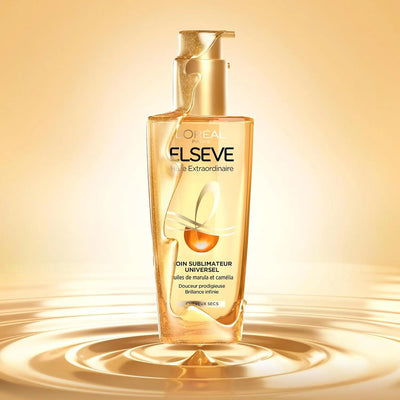 L'Oréal Paris<br><b> Elseve Huile Extraordinaire Universelle</b><br><h5>Huile Cheveux - Soin Sublimateur<br>Secs-100 ml</h5>Origine France<img style="vertical-align: middle;" src="https://bit.ly/3VT5bp1">