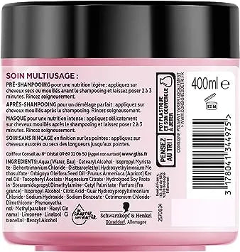 SCHWARZKOPF<br> <b> GLISS PROTEINE + HUILE PERE (turque)</b><br><h5>Masque-cheveux humides-400ml</h5>