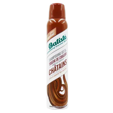 Batiste<br> <b> Shampoing sec pour cheveux Chatains</b><br><h5>200ml</h5>Origine France </h6> <img style="vertical-align: middle;" src=" https://shorturl.at/bDMR9">