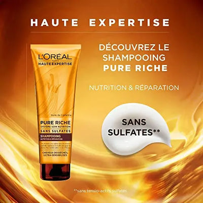 L'Oréal Paris<br><b>Haute Expertise Pure Riche</b><br><h5>Shampooing Sans Sulfate cheveux Desséchés - 250 ml </h5>Origine France <img style="vertical-align: middle;" src=" https://shorturl.at/bDMR9">