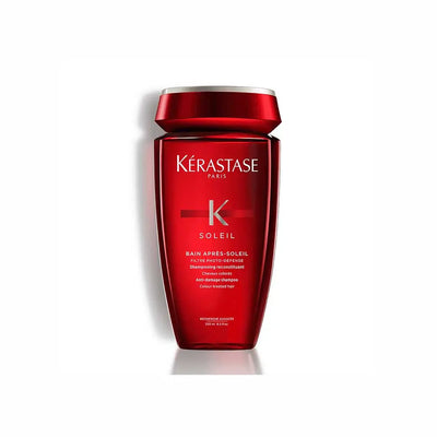 Kérastase <br> <b>SOLEIL BAIN APRES–SOLEIL</b> <br> <h5>Shampoing cheveux exposés au soleil - 250 ml </h5>Origine Europe <img style="vertical-align: middle;" src="https://shorturl.at/stvQ3">