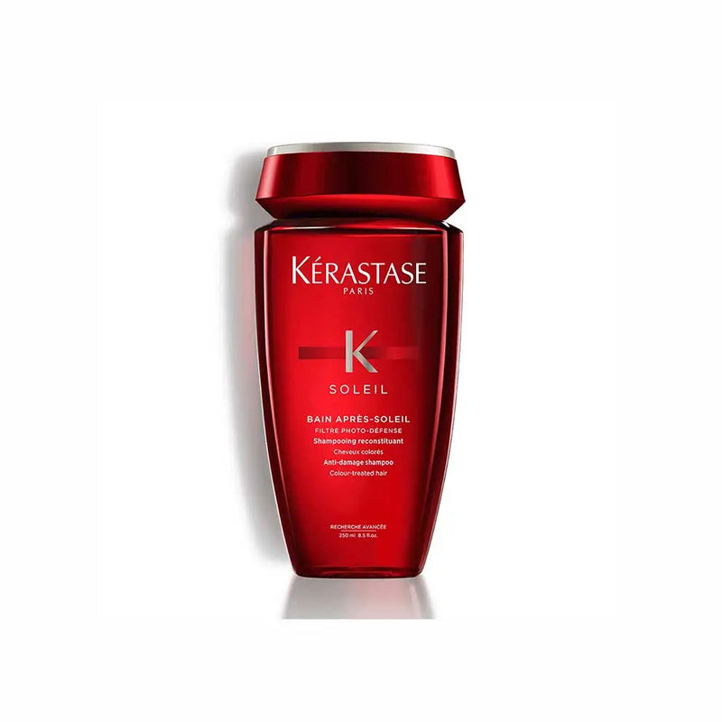 Kérastase <br> <b>SOLEIL BAIN APRES–SOLEIL</b> <br> <h5>Shampoing cheveux exposés au soleil - 250 ml </h5>Origine Europe <img style="vertical-align: middle;" src="https://shorturl.at/stvQ3">