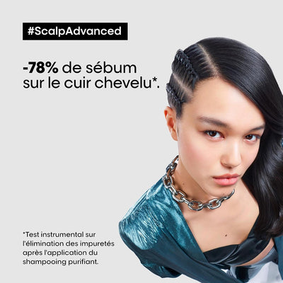 L'Oréal Professionnel<br><b>série expert Scalp Advanced AHA 3%</b><br><h5>Shampoing Dermo-Purifiant Cheveux Gras - 300 ml</h5>Origine France </h6> <img style="vertical-align: middle;" src=" https://shorturl.at/bDMR9">