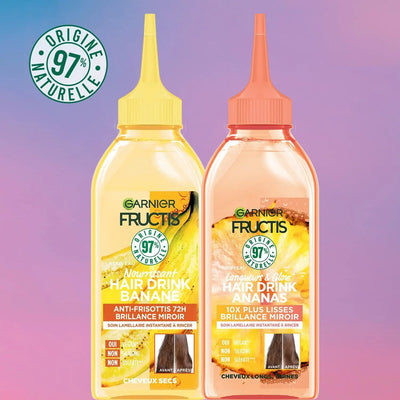 GARNIER<br> <b> FRUCTIS HAIR DRINK ANANAS longueurs & glow 10X PLUS LISSES BRILLANCE MIROIR</b><br><h5>Huile-200ml</h5>Origine France <img style="vertical-align: middle;" src=" https://shorturl.at/bDMR9">