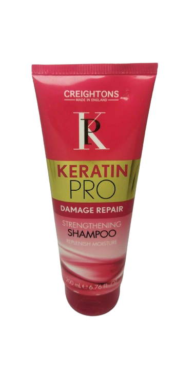 CREIGHTONS<br><b> Keratin pro</b><br><h5><br> Damage Repair, strengthening shampoo replenish moisture<br> 200ml</h5>Origine Angleterre <img style="vertical-align: middle;" src=" https://shorturl.at/qvUZ6">