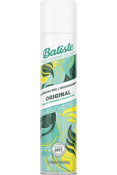 Batiste<br> <b> Shampoing sec trockennshampoo Original</b><br><h5>200ml</h5>Origine France </h6> <img style="vertical-align: middle;" src=" https://shorturl.at/bDMR9">