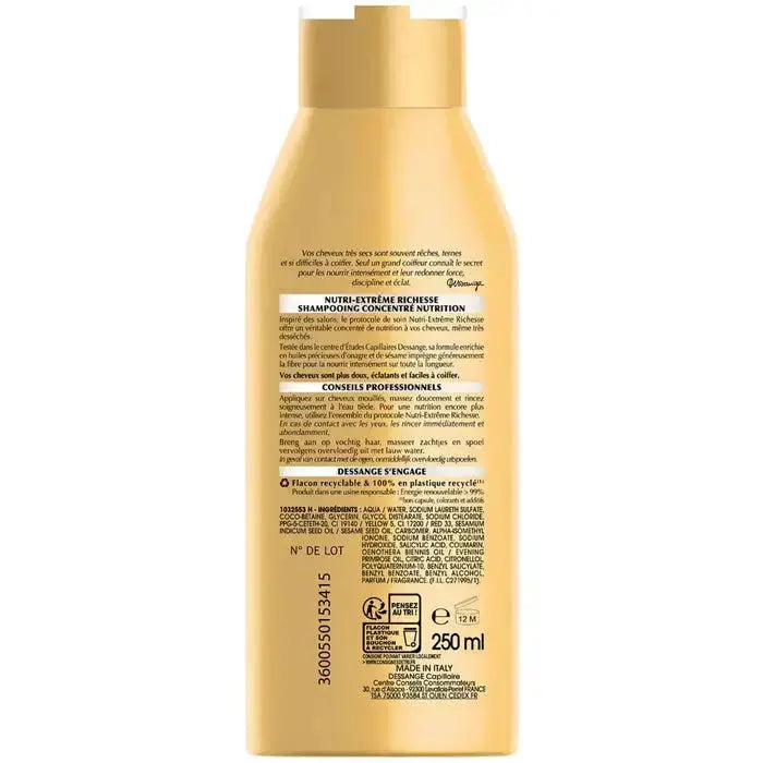 DESSANGE Nutri-Extrême Richesse Shampoing Concentré de Nutrition Cheveux Rêches, Très Desséchés ou Ternes-250ml Seven-dz