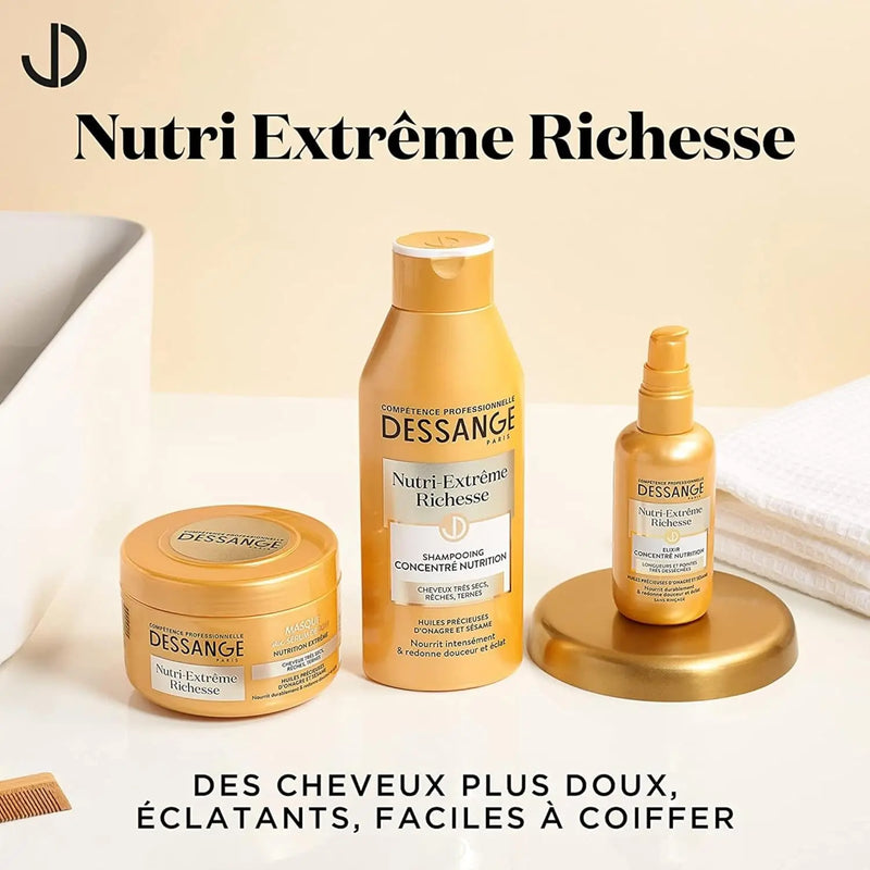 DESSANGE<br> <b>Nutri-Extrême Richesse</b><br><h5>Masque Cheveux rêches, très desséchés, ternes-250ml</h5>Origine France </h6> <img style="vertical-align: middle;" src=" https://bit.ly/3XSoZct">  Seven-dz 