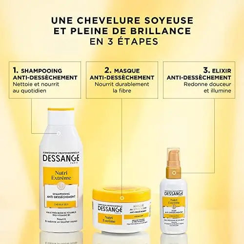 DESSANGE<br> <b>Nutri-Extrême </b><br><h5>Elixir Anti-Dessèchement<br>Cheveux Secs - 100ml</h5>Origine France </h6> <img style="vertical-align: middle;" src=" https://bit.ly/3XSoZct">  Seven-dz 