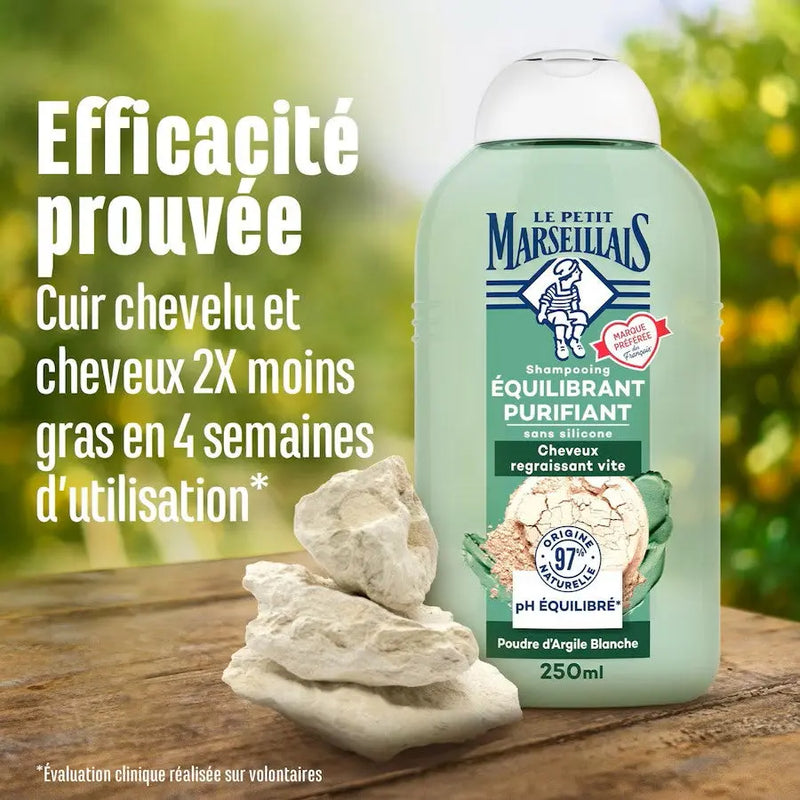 LE PETIT MARSEILLAIS Shampoing Équilibrant Purifiant Poudre d’Argile Blanche sans silicone cheveux regraissant-250ml Seven-Dz