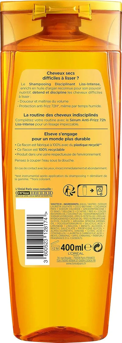 L'Oréal Paris <br> <b>Elseve Liss Intense </b> <br> <h5>SHAMPOING  DISCIPLINANT <br> cheveux secs-400ml</h5>Origine France <img style="vertical-align: middle;" src=" https://bit.ly/3XSoZct">  Seven-dz 