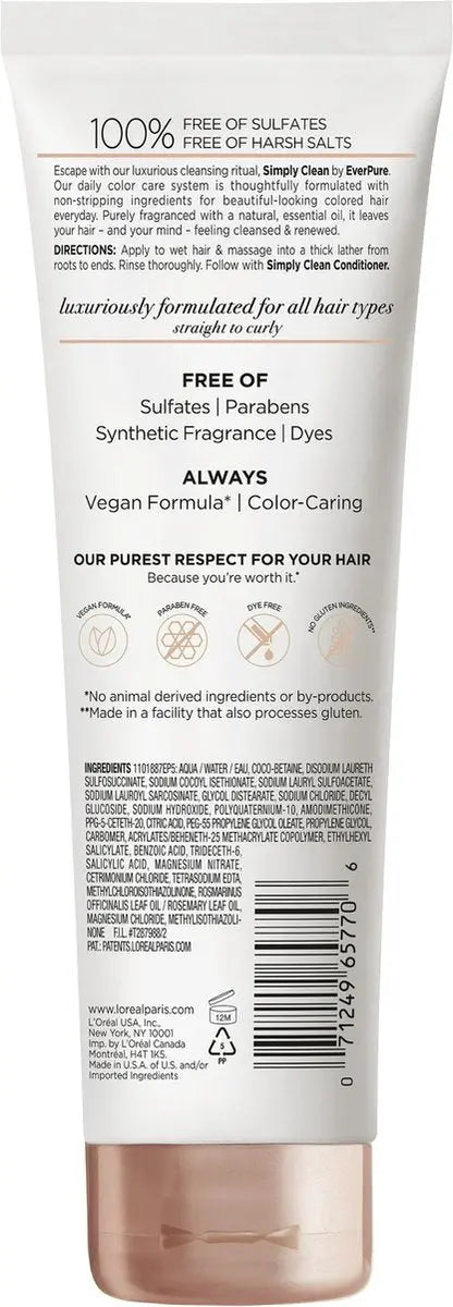 L’Oréal Paris EverPure Simply Clean Shampooing hydratant sans sulfate ...