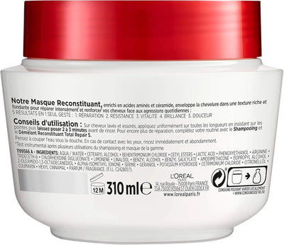L'Oréal Paris<br><b>ELSEVE TOTAL REPAIR 5</b><br><h5>Masque Reconstituant<br>Cheveux abîmés- 310 ml</h5>Origine France </h6> <img style="vertical-align: middle;" src=" https://bit.ly/3XSoZct">  Seven-dz 