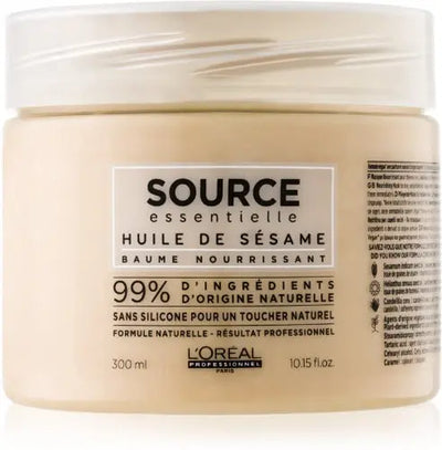 L'Oréal Professionnel <br><b>Source essentielle huile de sésame</b><br><h5>Masque nourrissant cheveux sensibilisés - 300 ml</h5>Origine France </h6> <img style="vertical-align: middle;" src=" https://shorturl.at/bDMR9">