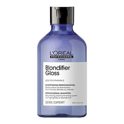 L'Oréal Professionnel <br><b>Série Expert<br> Blondifier Gloss</b><br><h5>Shampoing Illuminateur Cheveux Blonds et Méchés - 300 ml</h5>Origine France </h6> <img style="vertical-align: middle;" src=" https://shorturl.at/bDMR9">