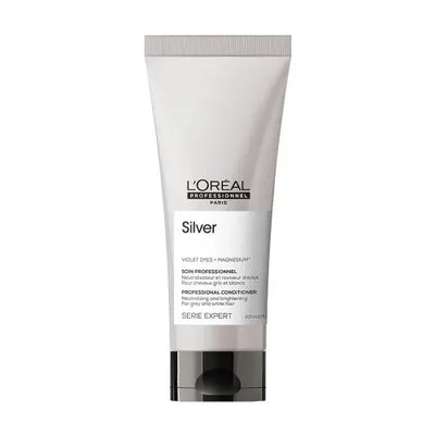 L'Oréal Professionnel <br><b> série expert Silver</b><br><h5>Après-Shampooing Soin professionnel - 200 ml</h5>Origine France <img style="vertical-align: middle;" src=" https://shorturl.at/bDMR9">