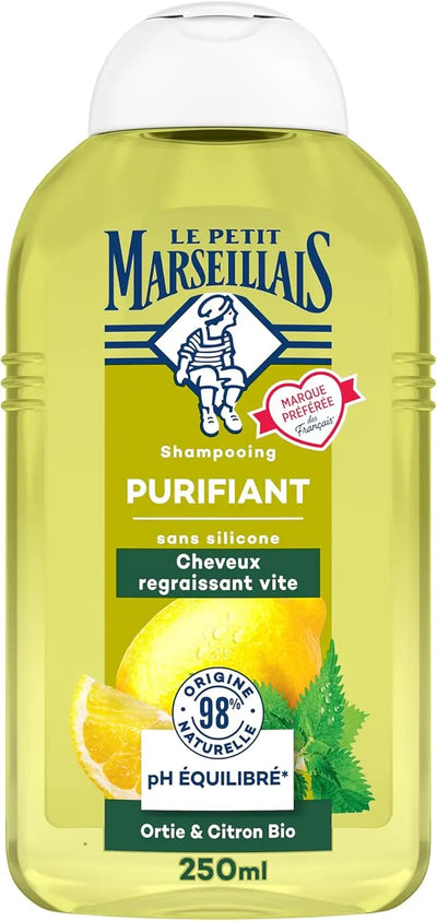 Le Petit Marseillais</b><br><h5>Shampooing Purifiant <br>Ortie & Citron Bio<br>Cheveux normaux - 250ml</h5>Origine France<img style="vertical-align: middle;" src=" https://bit.ly/3XSoZct">  Seven-dz 