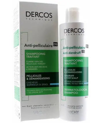 VICHY<br><b> DERCOS ANTI-PELLICULAIRE</b><br><h5>Shampoing - <br>cheveux normaux à gras-200 ml</h5>Origine France<img style="vertical-align: middle;" src="https://bit.ly/3VT5bp1">