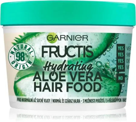 GARNIER<br> <b> FRUCTIS HAIR FOOD ALOE VERA</b><br><h5>masque hydratant-390ml</h5>Origine France <img style="vertical-align: middle;" src=" https://shorturl.at/bDMR9">