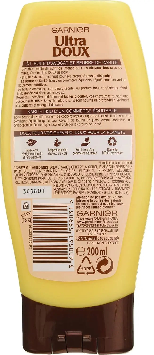GARNIER ULTRA DOUX après-Shampooing Nutrition Intense huile d’Avocat et Beurre de Karité cheveux très secs ou frisés - 250ml seven-dz