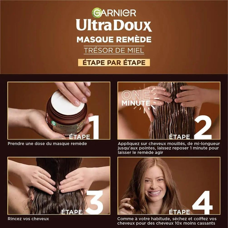 GARNIER  ULTRA DOUX Masque Remède Reconstituant Cheveux Fragiles - Cassants-340ml Seven-dz