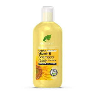 Dr.organic<br> <b> Vitamin E Shampoo</b><br><h5>tous types de cheveux-265ml</h5>Origine Angleterre <img style="vertical-align: middle;" src=" https://shorturl.at/qvUZ6">