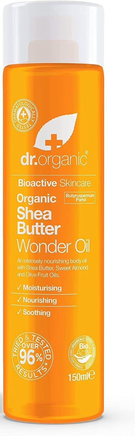 Dr.organic<br> <b> Shea Butter Wonder Oil</b><br><h5>-150ml</h5>Origine Angleterre <img style="vertical-align: middle;" src=" https://shorturl.at/qvUZ6">